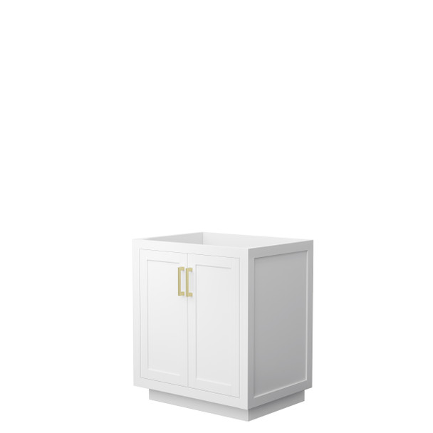 Miranda 30 Inch Single Bathroom Vanity In White, No Countertop, No Sink, Brushed Gold Trim