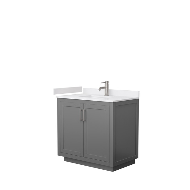 Miranda 36 Inch Single Bathroom Vanity In Dark Gray, White Cultured Marble Countertop, Undermount Square Sink, Brushed Nickel Trim