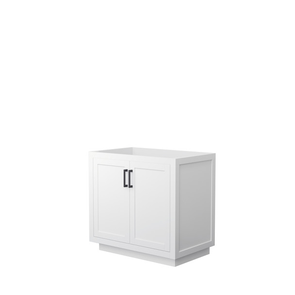 Miranda 36 Inch Single Bathroom Vanity In White, No Countertop, No Sink, Matte Black Trim
