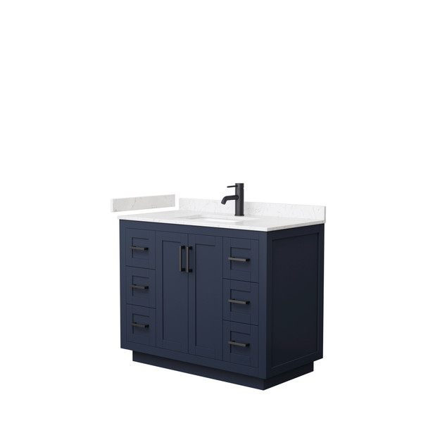 Miranda 42 Inch Single Bathroom Vanity In Dark Blue, Carrara Cultured Marble Countertop, Undermount Square Sink, Matte Black Trim