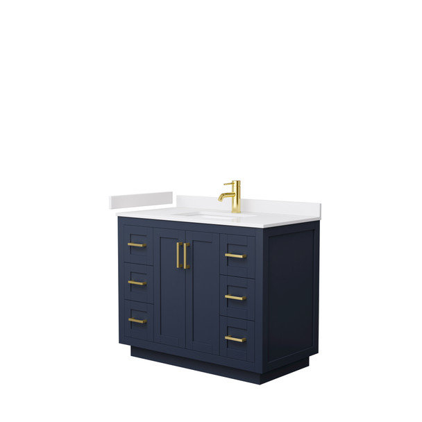 Miranda 42 Inch Single Bathroom Vanity In Dark Blue, White Cultured Marble Countertop, Undermount Square Sink, Brushed Gold Trim