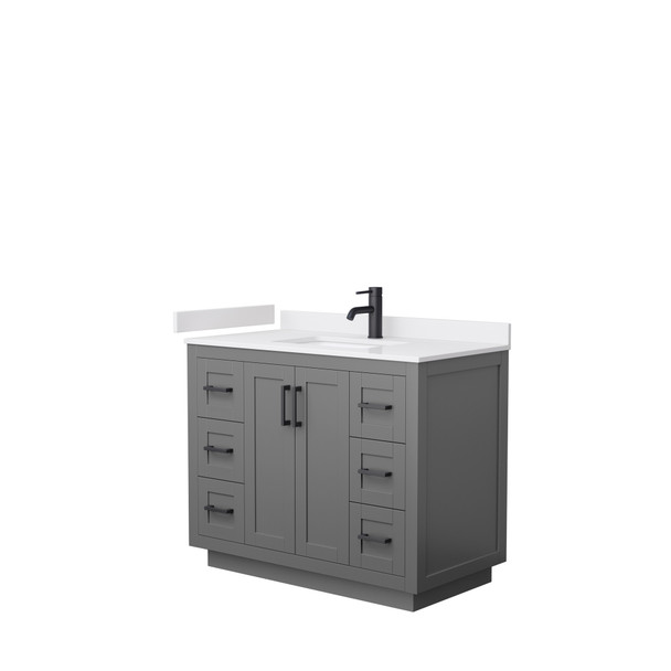 Miranda 42 Inch Single Bathroom Vanity In Dark Gray, White Cultured Marble Countertop, Undermount Square Sink, Matte Black Trim