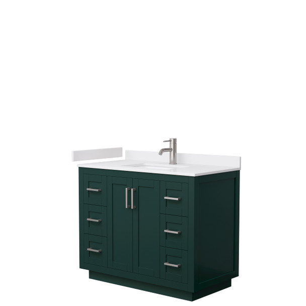 Miranda 42 Inch Single Bathroom Vanity In Green, White Cultured Marble Countertop, Undermount Square Sink, Brushed Nickel Trim