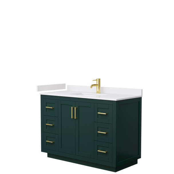 Miranda 48 Inch Single Bathroom Vanity In Green, White Cultured Marble Countertop, Undermount Square Sink, Brushed Gold Trim