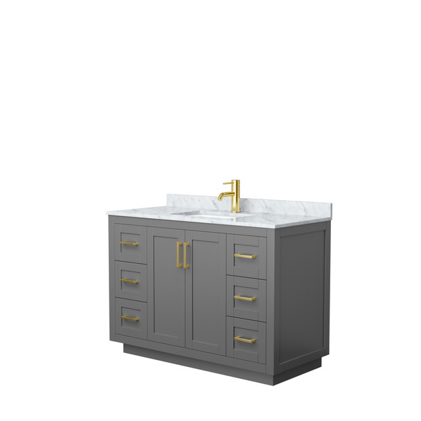 Miranda 48 Inch Single Bathroom Vanity In Dark Gray, White Carrara Marble Countertop, Undermount Square Sink, Brushed Gold Trim