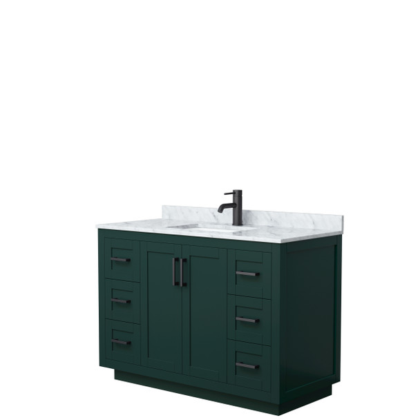 Miranda 48 Inch Single Bathroom Vanity In Green, White Carrara Marble Countertop, Undermount Square Sink, Matte Black Trim