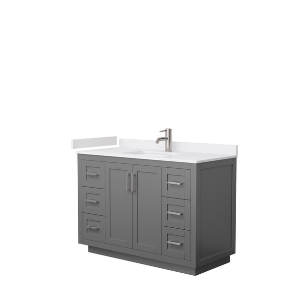 Miranda 48 Inch Single Bathroom Vanity In Dark Gray, White Cultured Marble Countertop, Undermount Square Sink, Brushed Nickel Trim