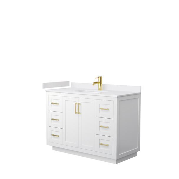 Miranda 48 Inch Single Bathroom Vanity In White, White Cultured Marble Countertop, Undermount Square Sink, Brushed Gold Trim
