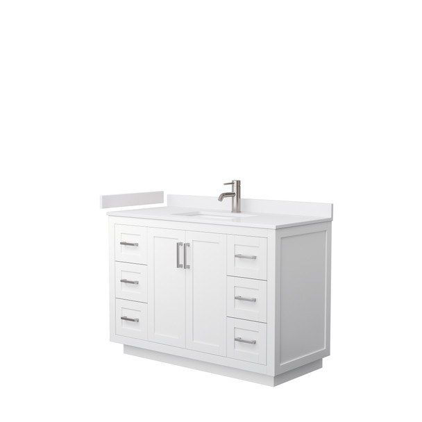 Miranda 48 Inch Single Bathroom Vanity In White, White Cultured Marble Countertop, Undermount Square Sink, Brushed Nickel Trim