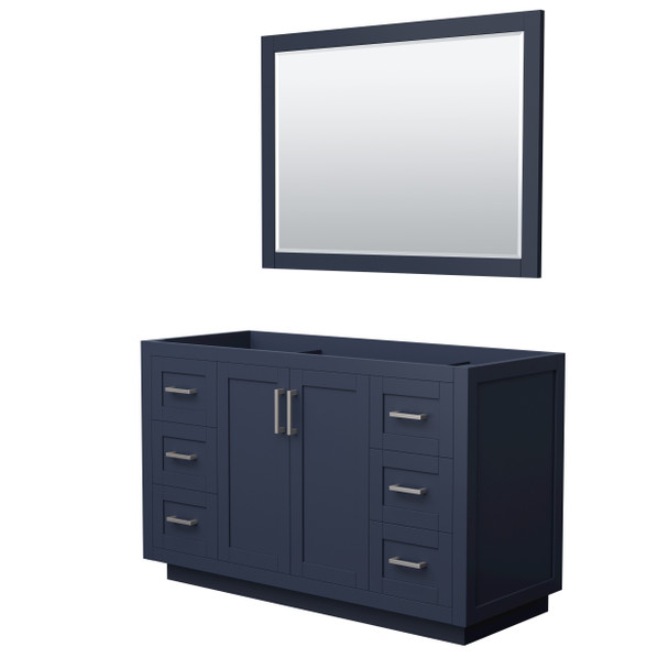 Miranda 54 Inch Single Bathroom Vanity In Dark Blue, No Countertop, No Sink, Brushed Nickel Trim, 46 Inch Mirror