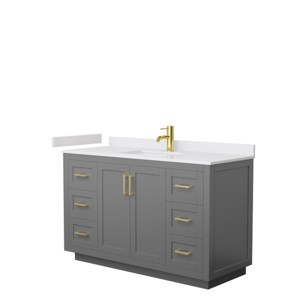 Miranda 54 Inch Single Bathroom Vanity In Dark Gray, White Cultured Marble Countertop, Undermount Square Sink, Brushed Gold Trim