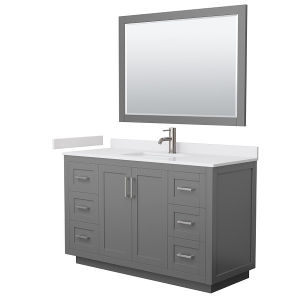 Miranda 54 Inch Single Bathroom Vanity In Dark Gray, White Cultured Marble Countertop, Undermount Square Sink, Brushed Nickel Trim, 46 Inch Mirror