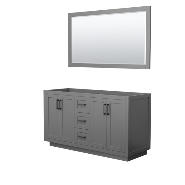 Miranda 60 Inch Double Bathroom Vanity In Dark Gray, No Countertop, No Sink, Matte Black Trim, 58 Inch Mirror