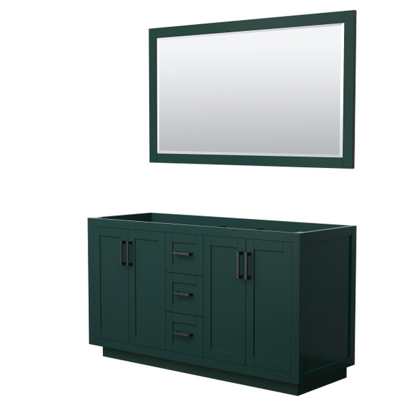 Miranda 60 Inch Double Bathroom Vanity In Green, No Countertop, No Sink, Matte Black Trim, 58 Inch Mirror