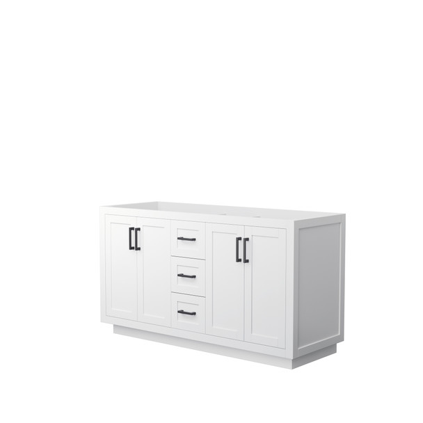 Miranda 60 Inch Double Bathroom Vanity In White, No Countertop, No Sink, Matte Black Trim