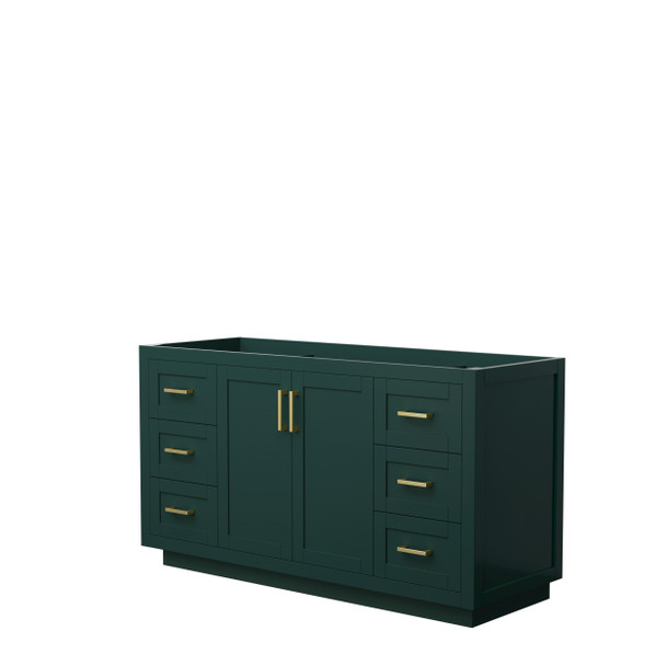 Miranda 60 Inch Single Bathroom Vanity In Green, No Countertop, No Sink, Brushed Gold Trim