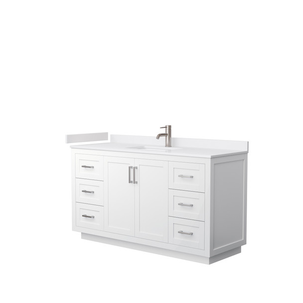Miranda 60 Inch Single Bathroom Vanity In White, White Cultured Marble Countertop, Undermount Square Sink, Brushed Nickel Trim