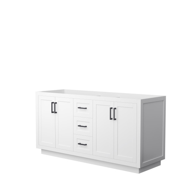 Miranda 66 Inch Double Bathroom Vanity In White, No Countertop, No Sink, Matte Black Trim