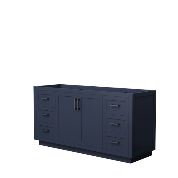 Miranda 66 Inch Single Bathroom Vanity In Dark Blue, No Countertop, No Sink, Matte Black Trim