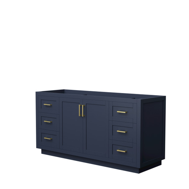 Miranda 66 Inch Single Bathroom Vanity In Dark Blue, No Countertop, No Sink, Brushed Gold Trim