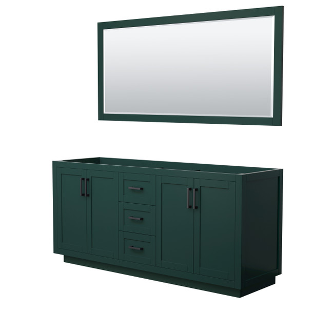 Miranda 72 Inch Double Bathroom Vanity In Green, No Countertop, No Sink, Matte Black Trim, 70 Inch Mirror