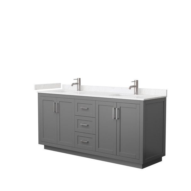 Miranda 72 Inch Double Bathroom Vanity In Dark Gray, Carrara Cultured Marble Countertop, Undermount Square Sinks, Brushed Nickel Trim
