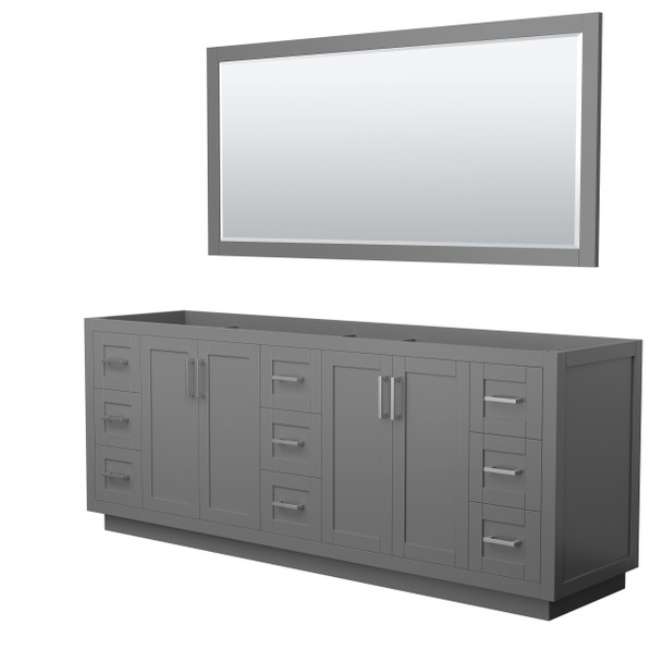 Miranda 84 Inch Double Bathroom Vanity In Dark Gray, No Countertop, No Sink, Brushed Nickel Trim, 70 Inch Mirror