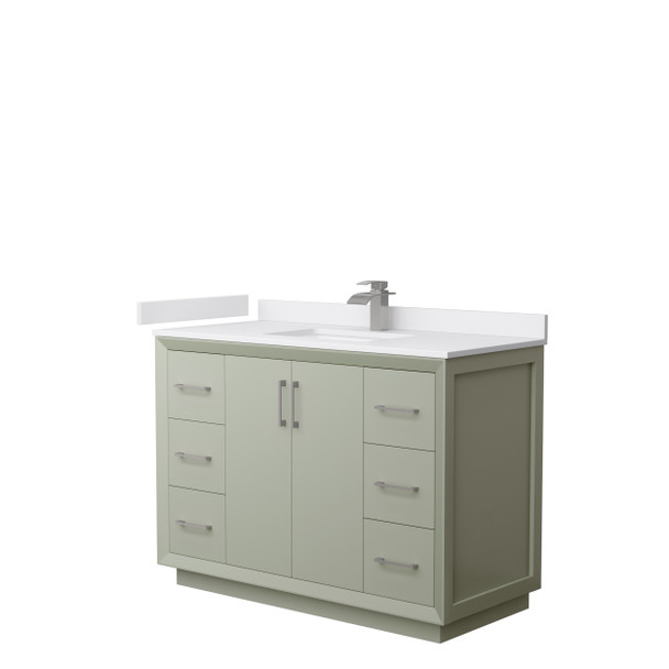 Strada 48 Inch Single Bathroom Vanity In Light Green, White Cultured Marble Countertop, Undermount Square Sink, Brushed Nickel Trim