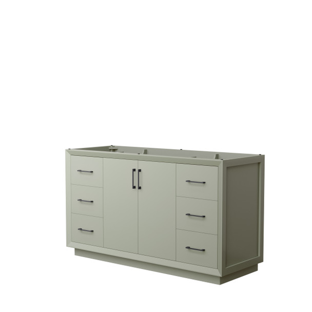 Strada 60 Inch Single Bathroom Vanity In Light Green, No Countertop, No Sink, Matte Black Trim
