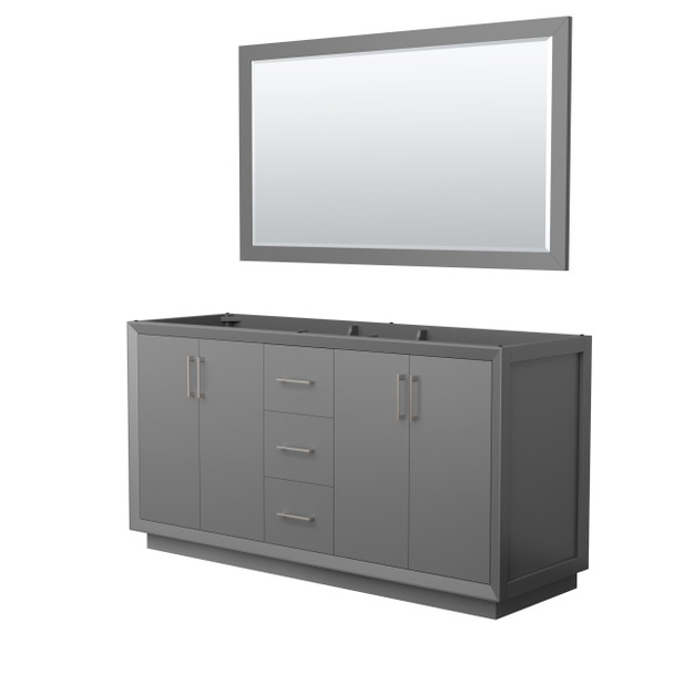 Strada 66 Inch Double Bathroom Vanity In Dark Gray, No Countertop, No Sink, Brushed Nickel Trim, 58 Inch Mirror