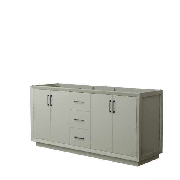 Strada 72 Inch Double Bathroom Vanity In Light Green, No Countertop, No Sink, Matte Black Trim