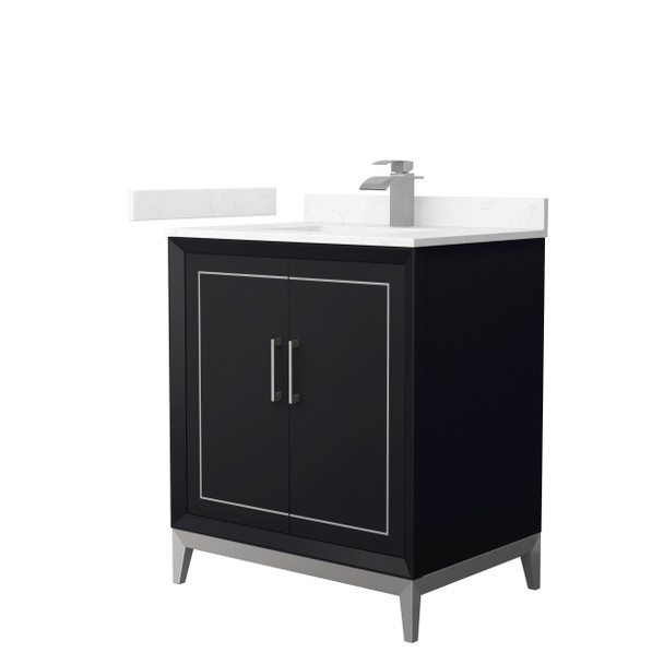 Marlena 30 Inch Single Bathroom Vanity In Black, Carrara Cultured Marble Countertop, Undermount Square Sink, Brushed Nickel Trim