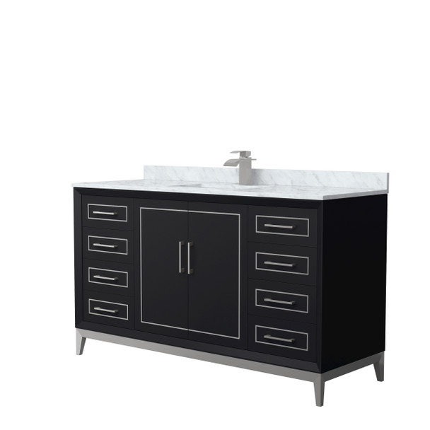 Marlena 60 Inch Single Bathroom Vanity In Black, White Carrara Marble Countertop, Undermount Square Sink, Brushed Nickel Trim