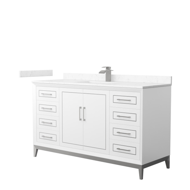 Marlena 60 Inch Single Bathroom Vanity In White, Carrara Cultured Marble Countertop, Undermount Square Sink, Brushed Nickel Trim