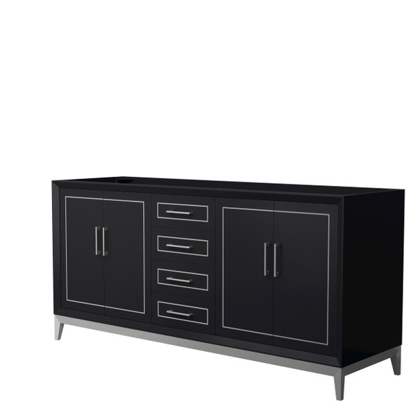 Marlena 72 Inch Double Bathroom Vanity In Black, No Countertop, No Sink, Brushed Nickel Trim