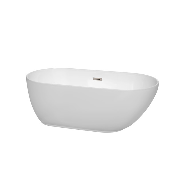 Melissa 60 Inch Freestanding Bathtub In White With Brushed Nickel Drain And Overflow Trim