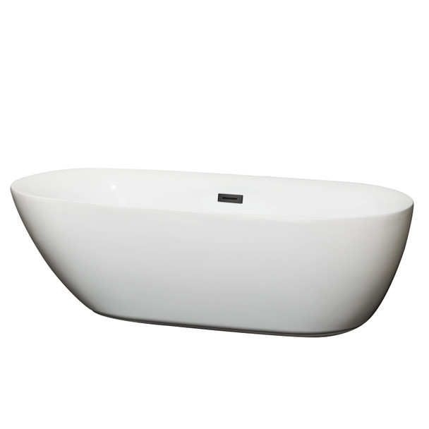 Melissa 71 Inch Freestanding Bathtub In White With Matte Black Drain And Overflow Trim