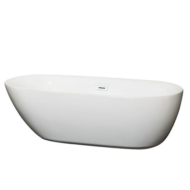 Melissa 71 Inch Freestanding Bathtub In White With Shiny White Drain And Overflow Trim