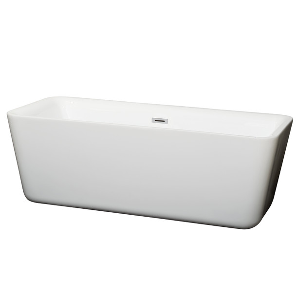 Emily 69 Inch Freestanding Bathtub In White With Polished Chrome Drain And Overflow Trim
