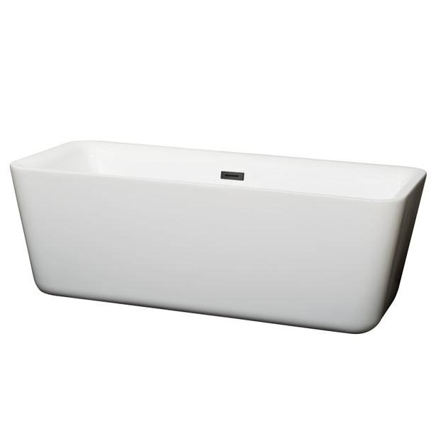 Emily 69 Inch Freestanding Bathtub In White With Matte Black Drain And Overflow Trim