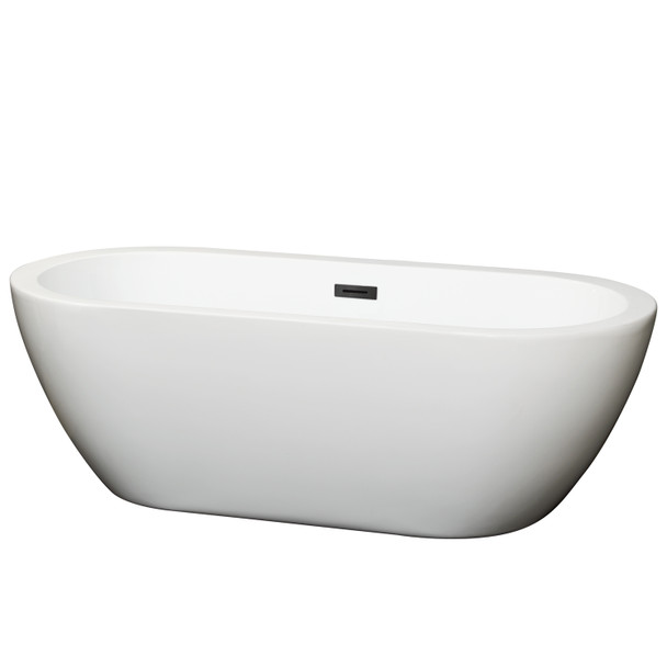 Soho 68 Inch Freestanding Bathtub In White With Matte Black Drain And Overflow Trim