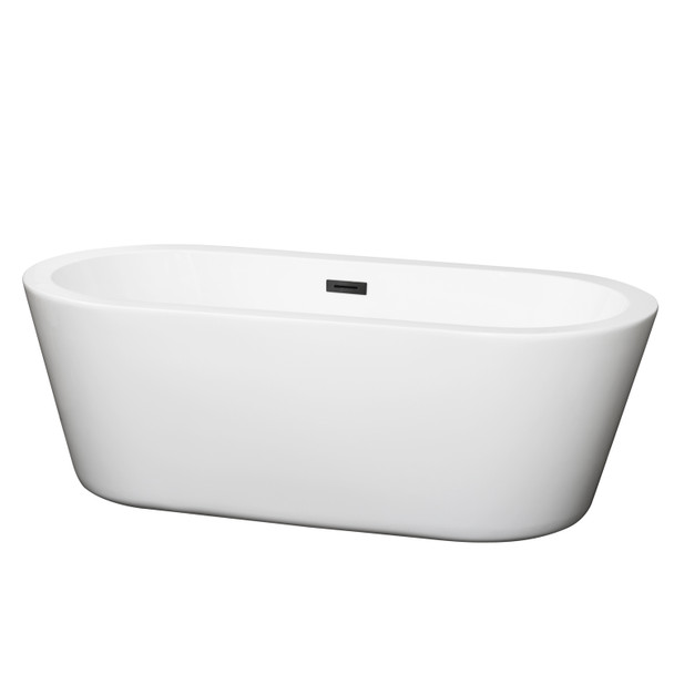 Mermaid 67 Inch Freestanding Bathtub In White With Matte Black Drain And Overflow Trim