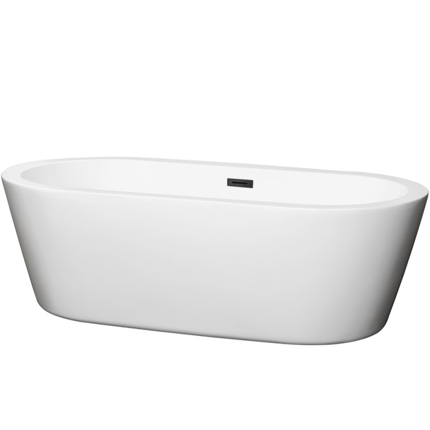 Mermaid 71 Inch Freestanding Bathtub In White With Matte Black Drain And Overflow Trim