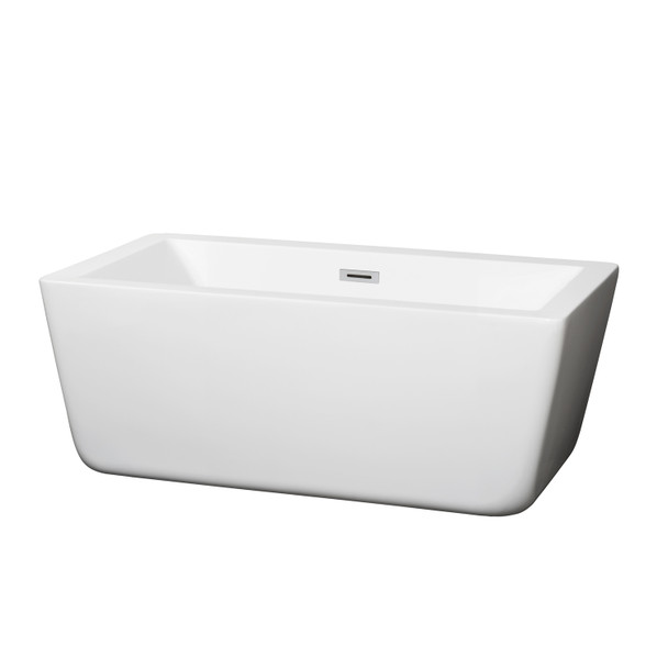 Laura 59 Inch Freestanding Bathtub In White With Polished Chrome Drain And Overflow Trim