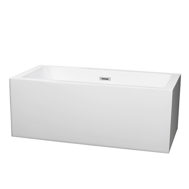 Melody 60 Inch Freestanding Bathtub In White With Polished Chrome Drain And Overflow Trim