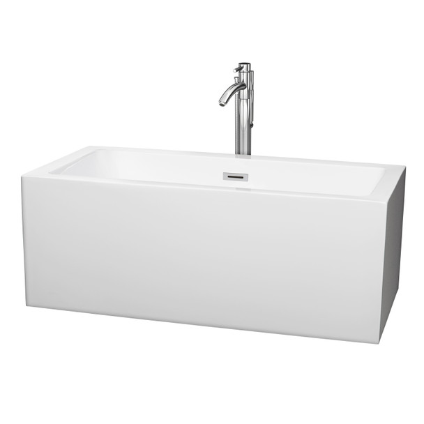 Melody 60 Inch Freestanding Bathtub In White With Floor Mounted Faucet, Drain And Overflow Trim In Polished Chrome