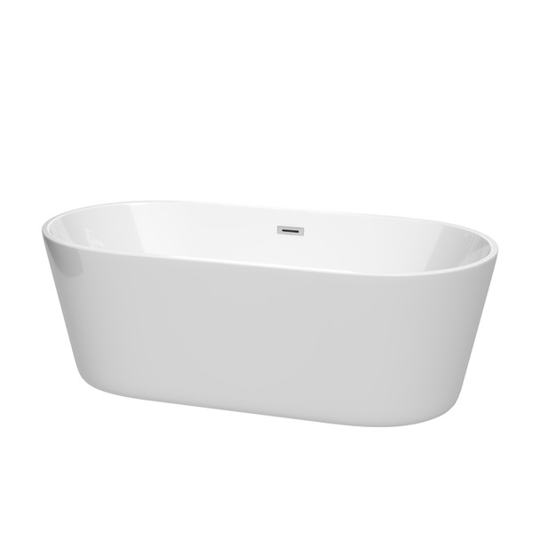 Carissa 67 Inch Freestanding Bathtub In White With Polished Chrome Drain And Overflow Trim