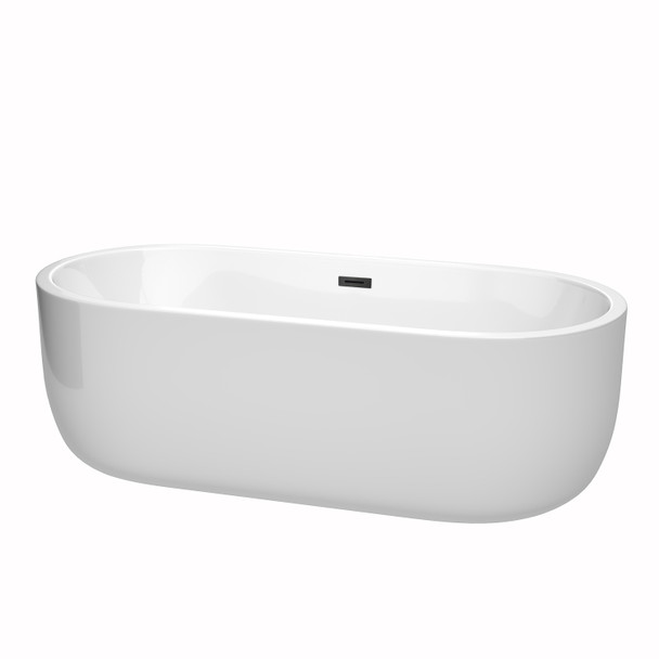 Juliette 71 Inch Freestanding Bathtub In White With Matte Black Drain And Overflow Trim