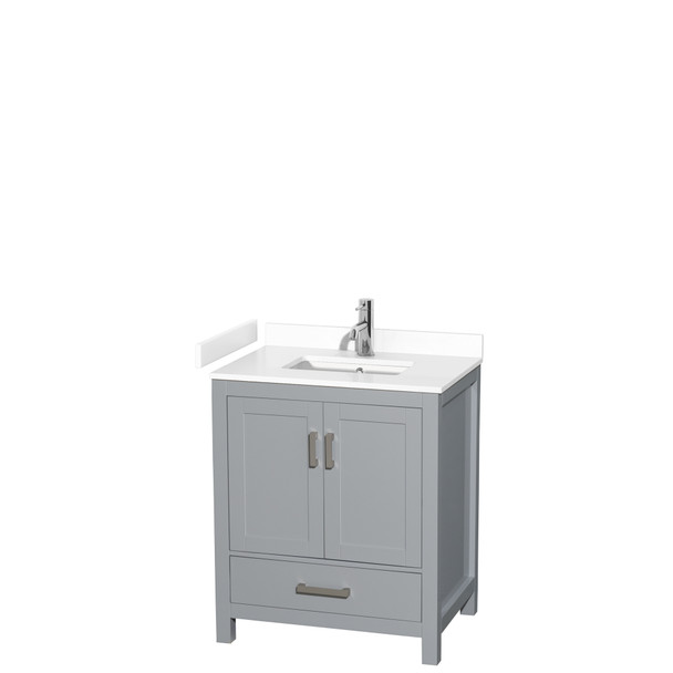 Sheffield 30 Inch Single Bathroom Vanity In Gray, White Cultured Marble Countertop, Undermount Square Sink, No Mirror