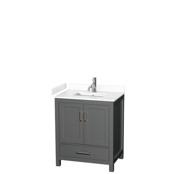 Sheffield 30 Inch Single Bathroom Vanity In Dark Gray, White Cultured Marble Countertop, Undermount Square Sink, No Mirror